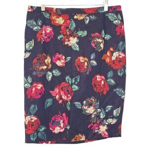 Merona Size 14 Women's Rose Floral Dark Blue Green Pencil Skirt